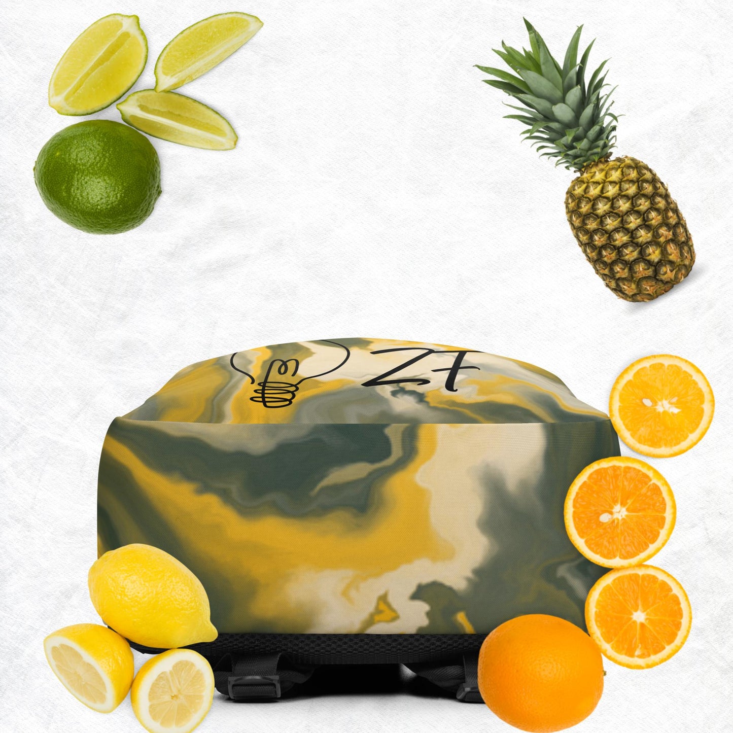 Minimalist Backpack - Be The Light - Yellow Abstract Water Color Camo Swirl Style Design