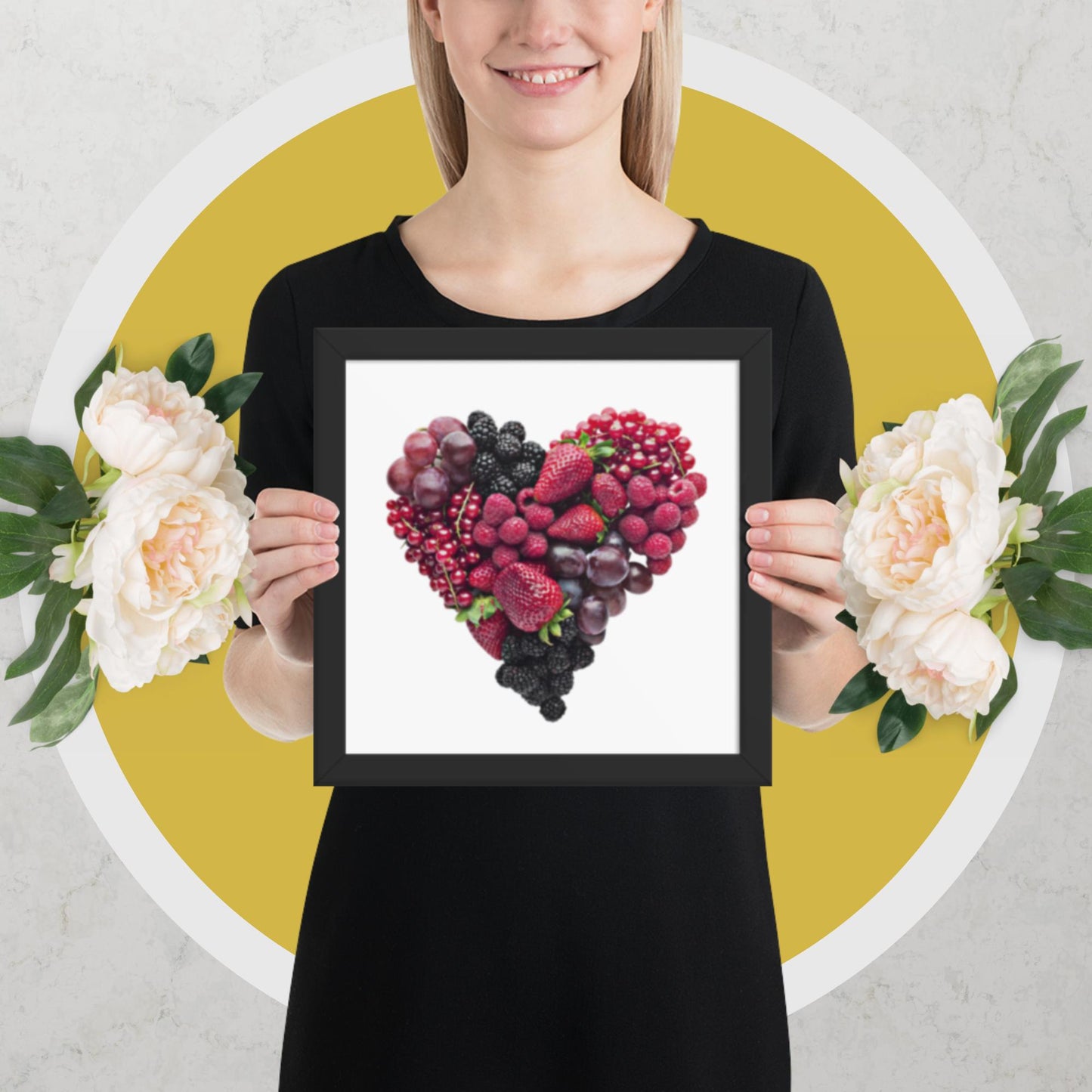 Fruit Platter in a Heart Formation - Framed photo paper poster