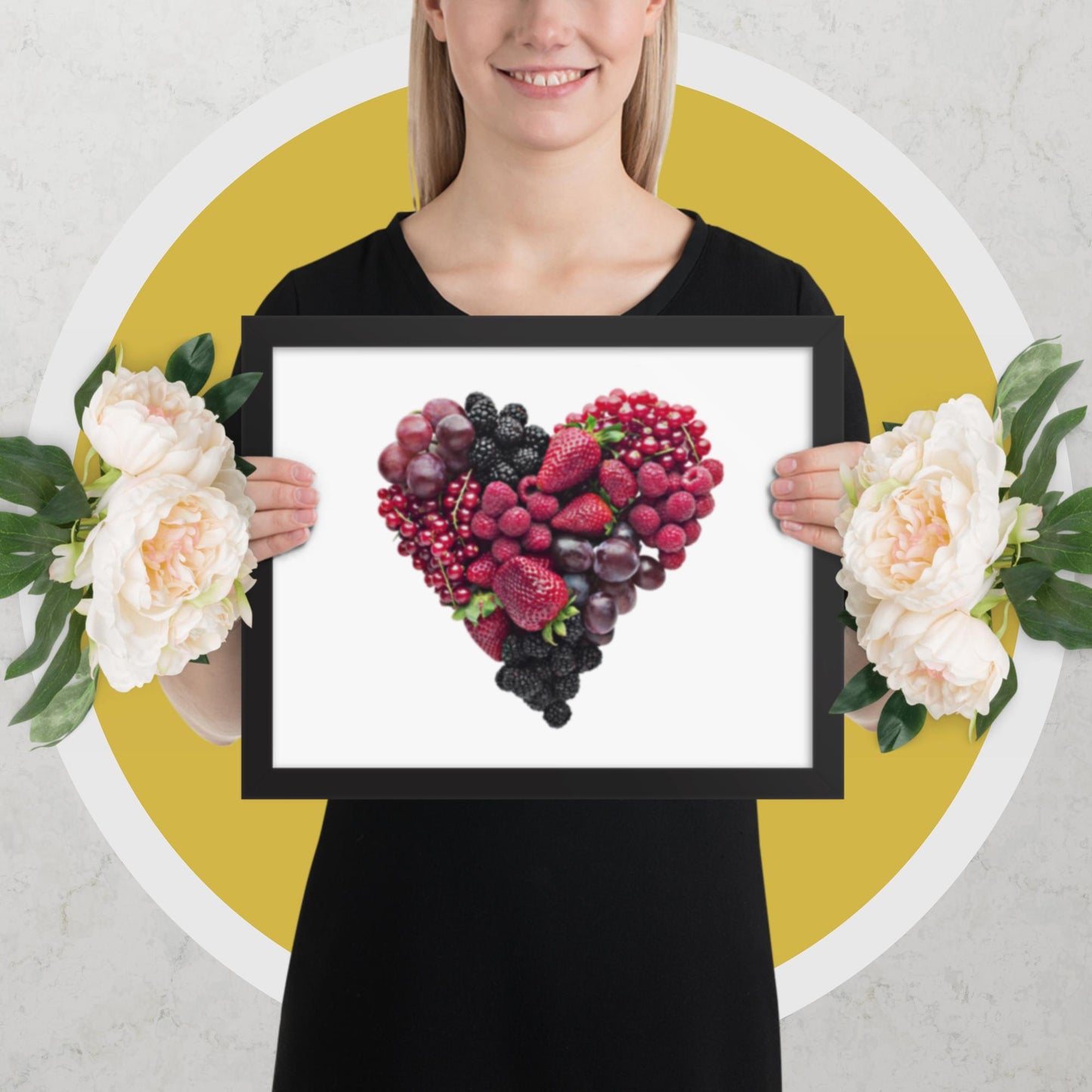 Fruit Platter in a Heart Formation - Framed photo paper poster