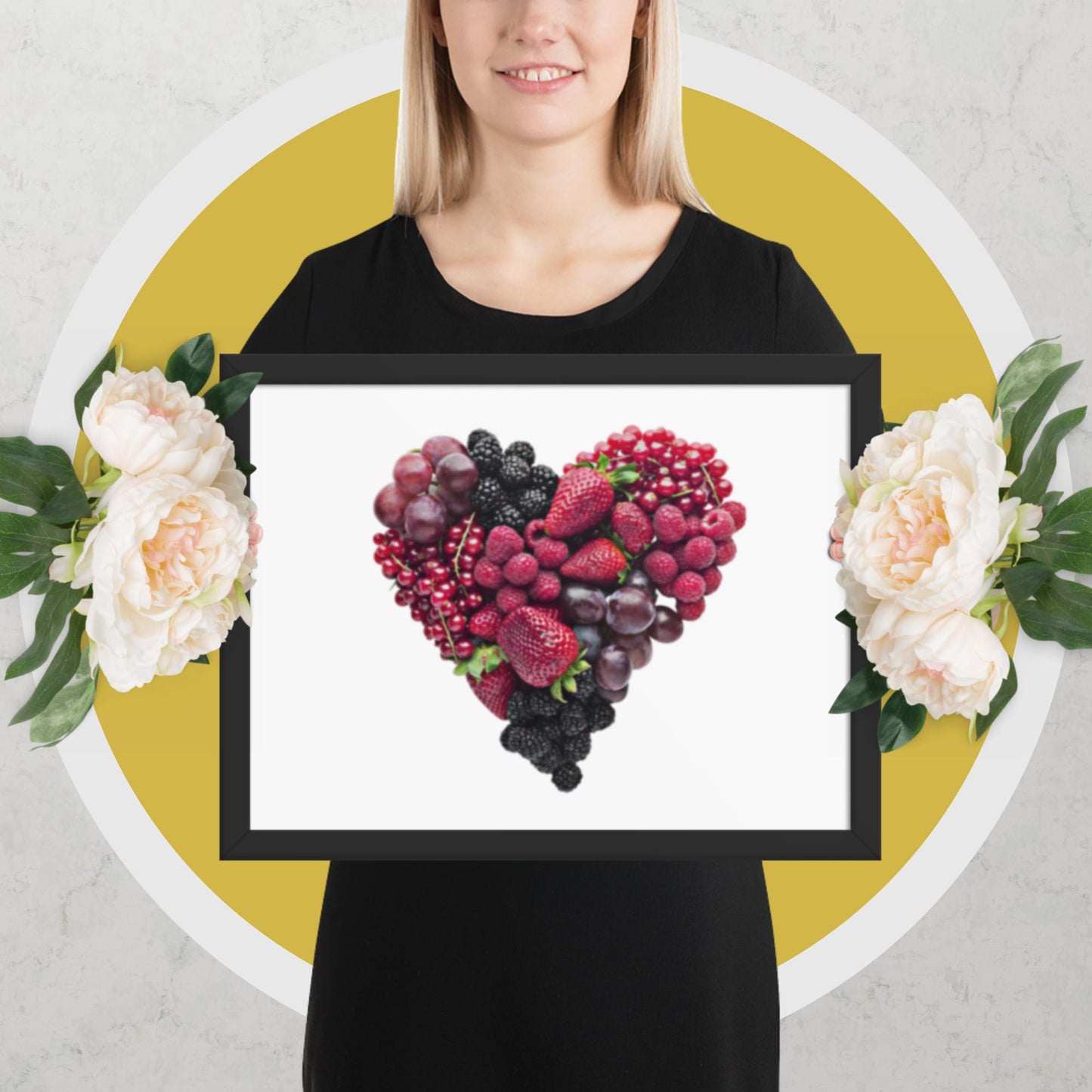 Fruit Platter in a Heart Formation - Framed photo paper poster