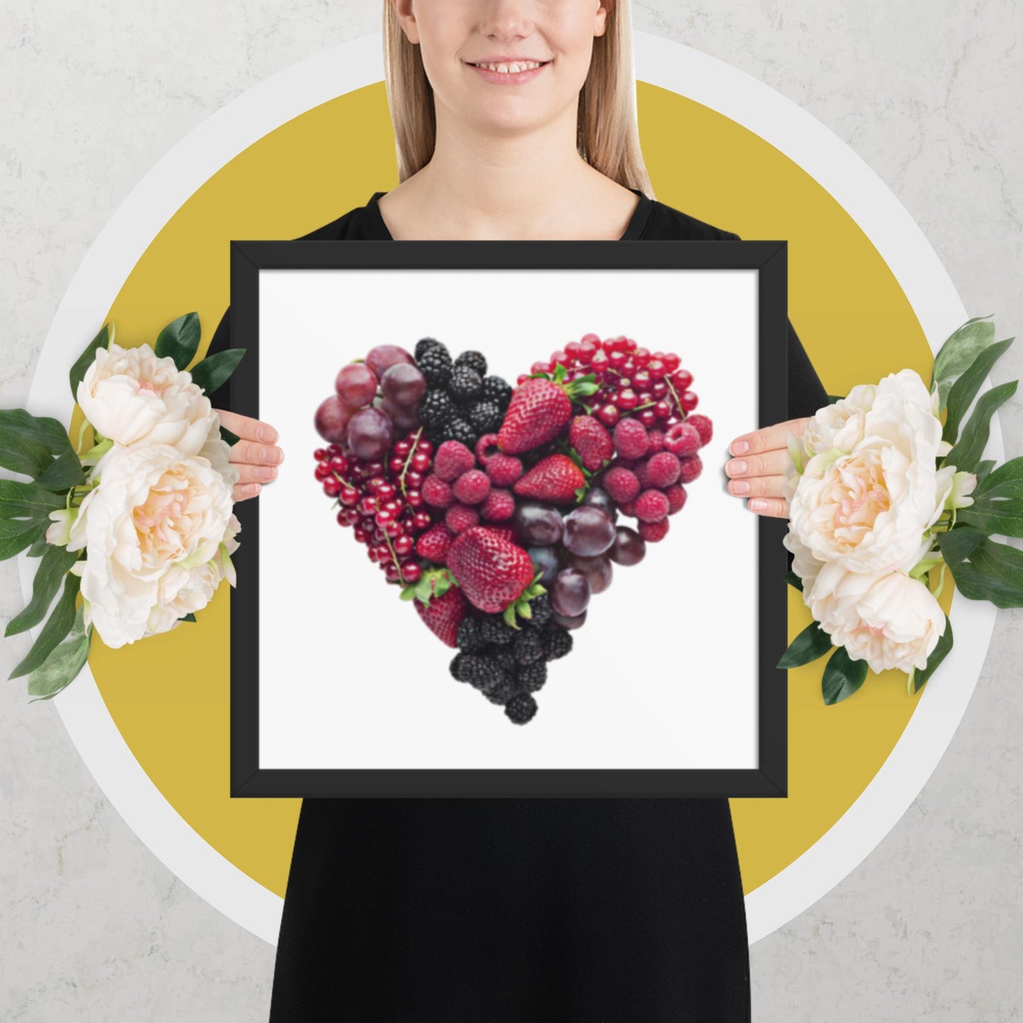 Fruit Platter in a Heart Formation - Framed photo paper poster