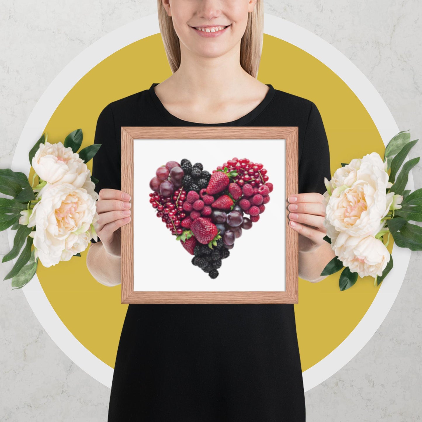 Fruit Platter in a Heart Formation - Framed photo paper poster