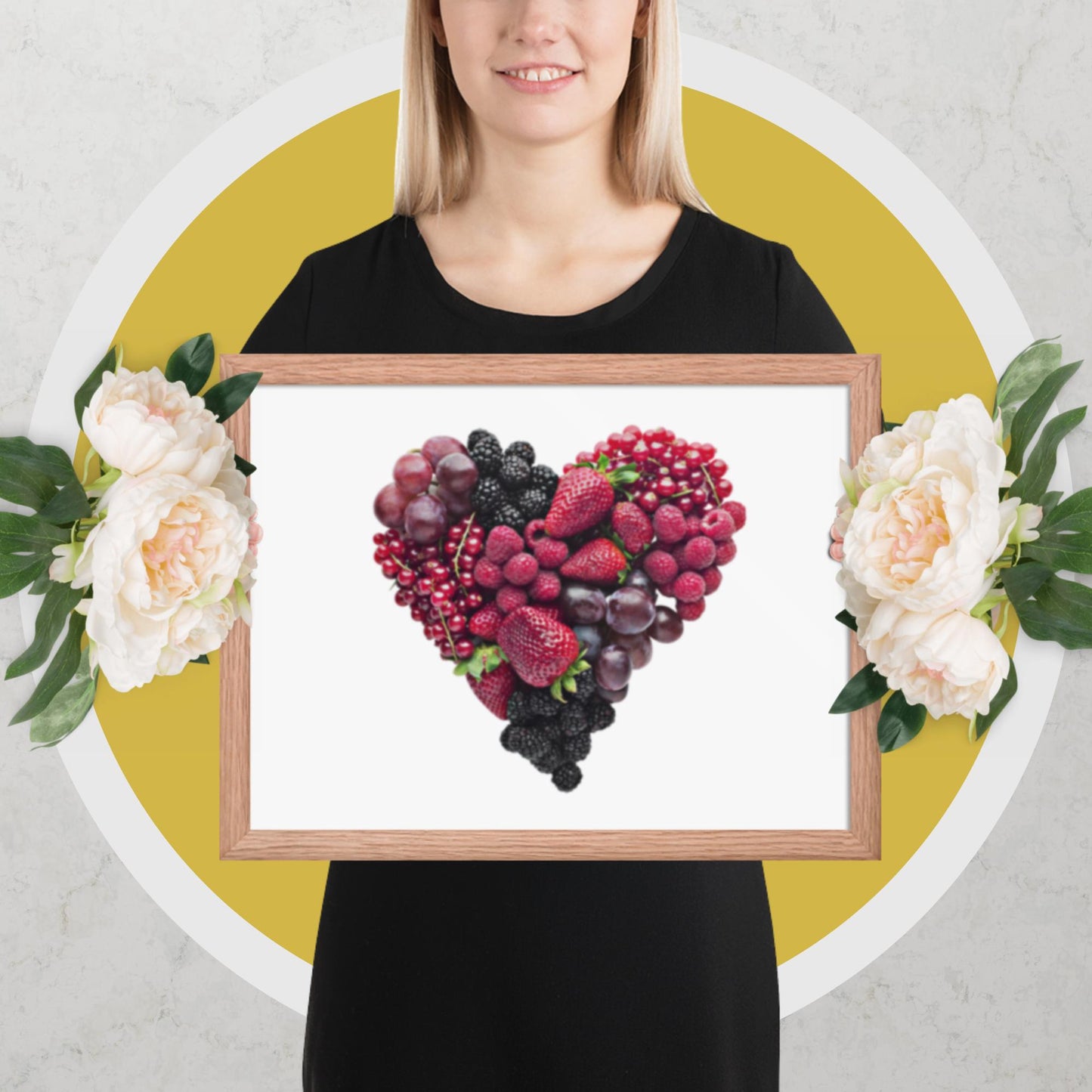 Fruit Platter in a Heart Formation - Framed photo paper poster