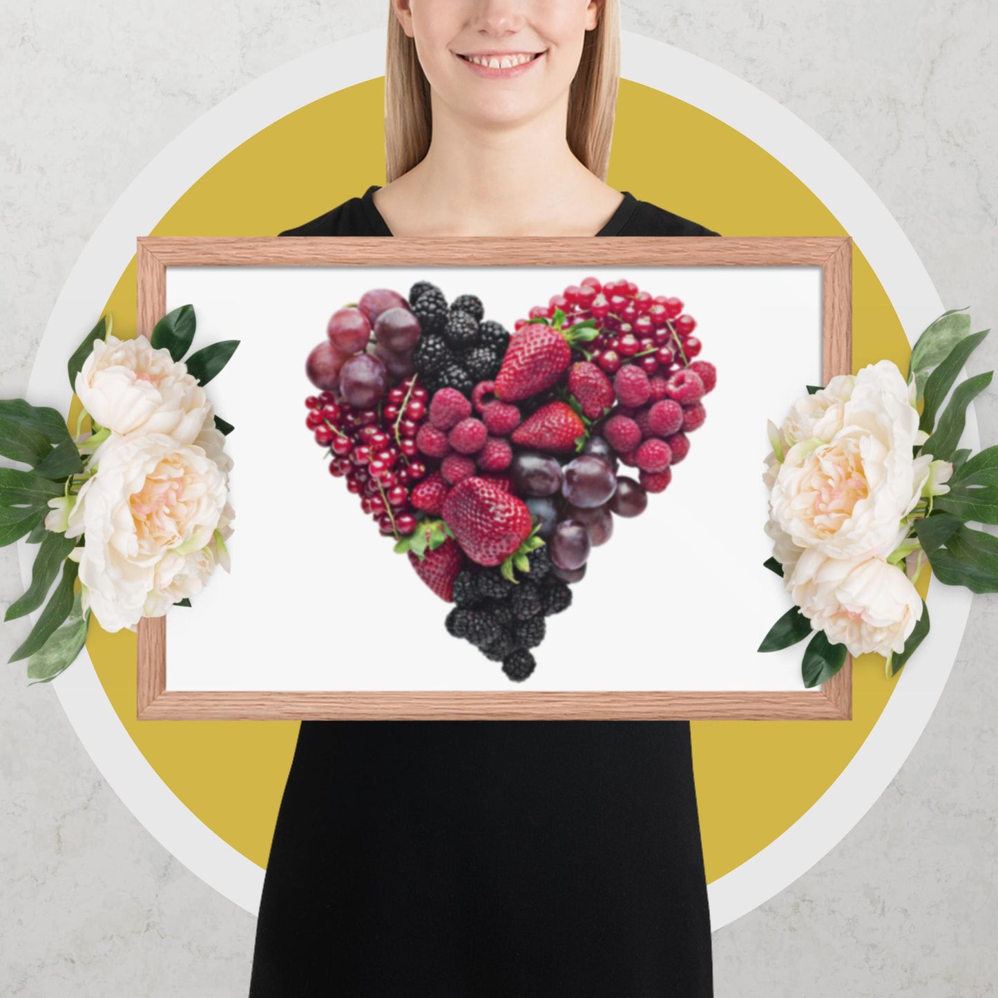 Fruit Platter in a Heart Formation - Framed photo paper poster