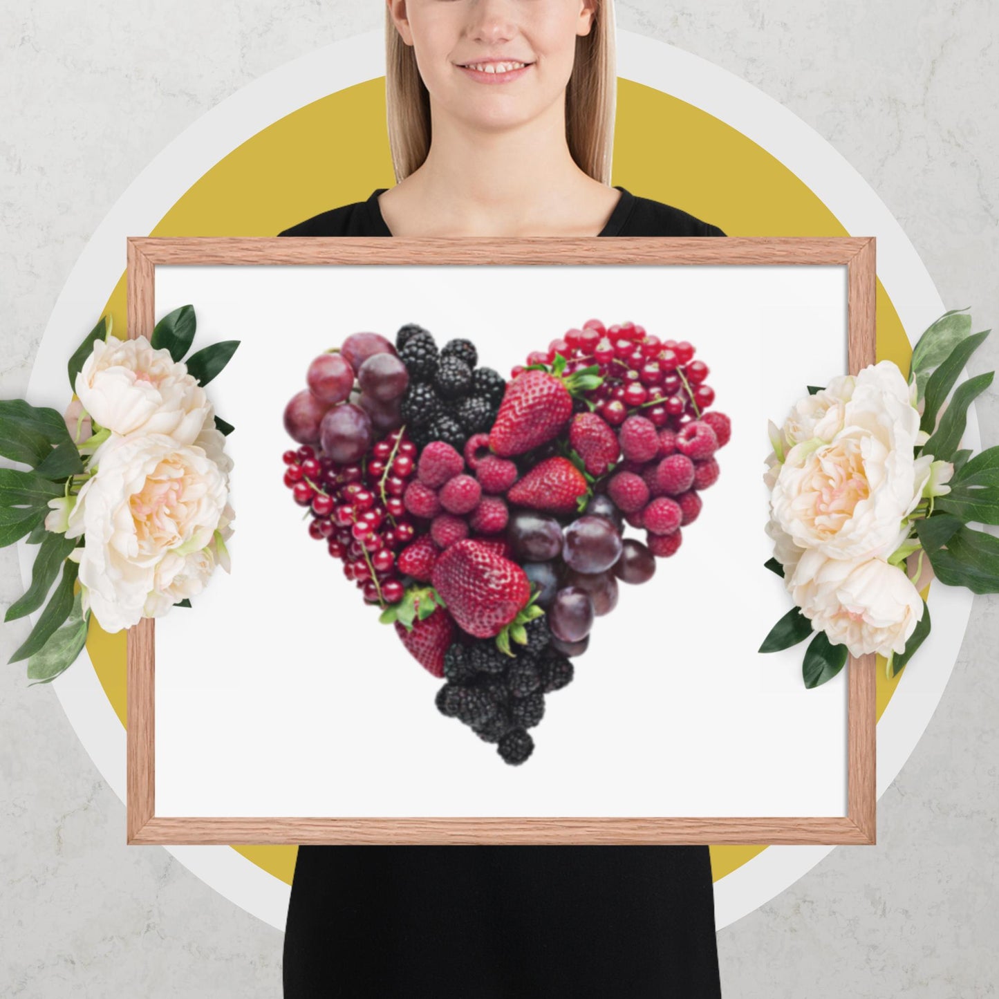 Fruit Platter in a Heart Formation - Framed photo paper poster