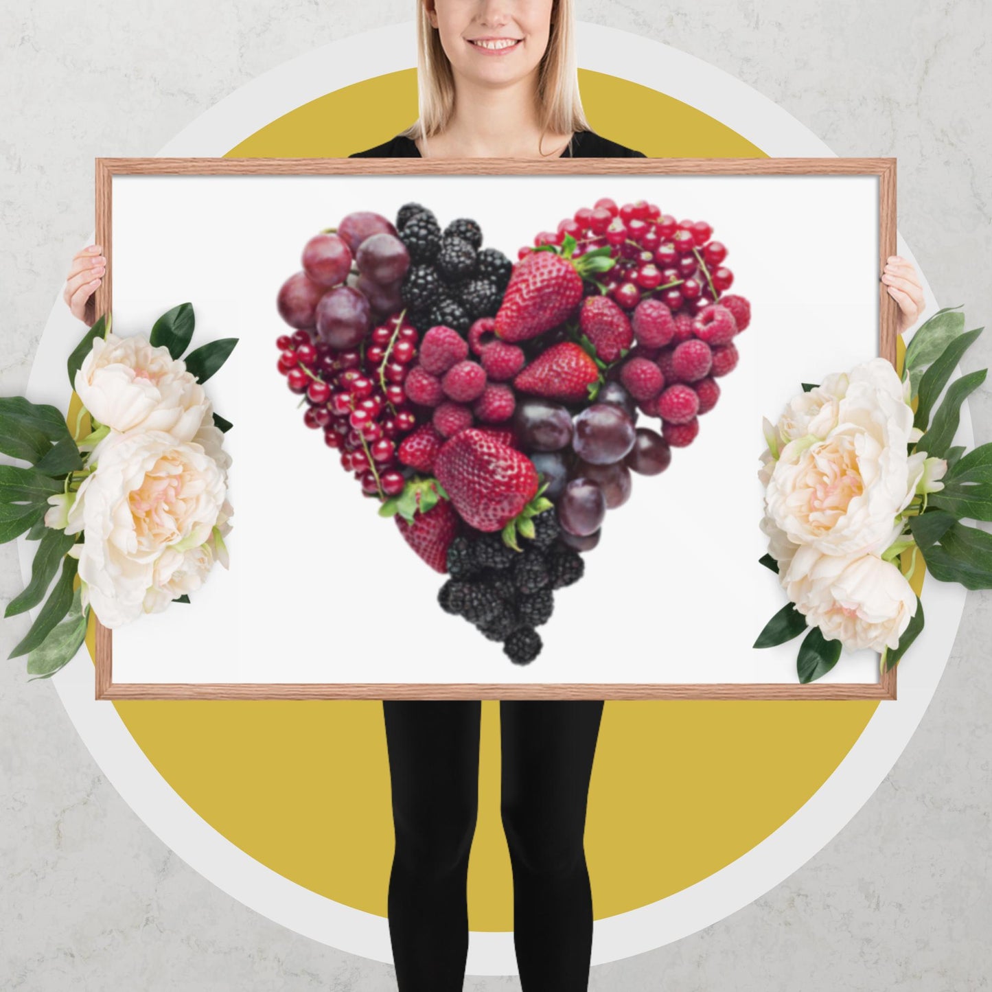 Fruit Platter in a Heart Formation - Framed photo paper poster