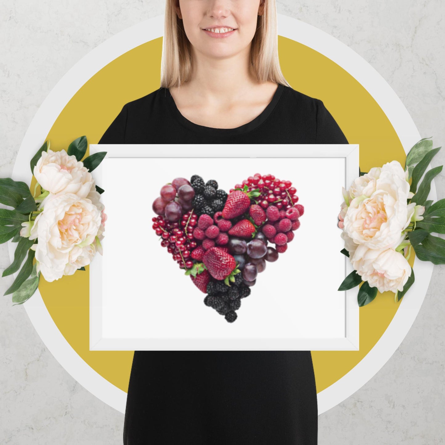 Fruit Platter in a Heart Formation - Framed photo paper poster