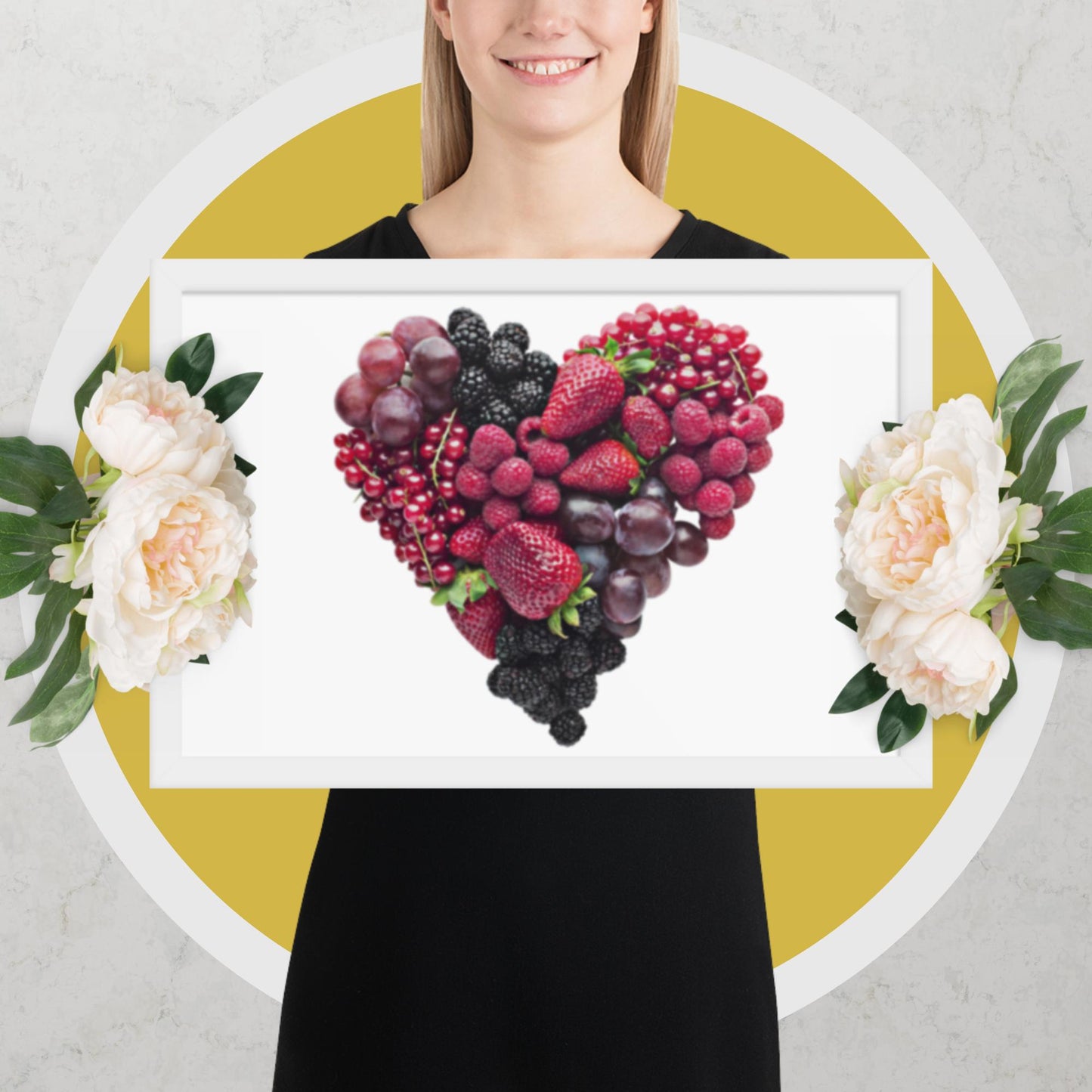 Fruit Platter in a Heart Formation - Framed photo paper poster