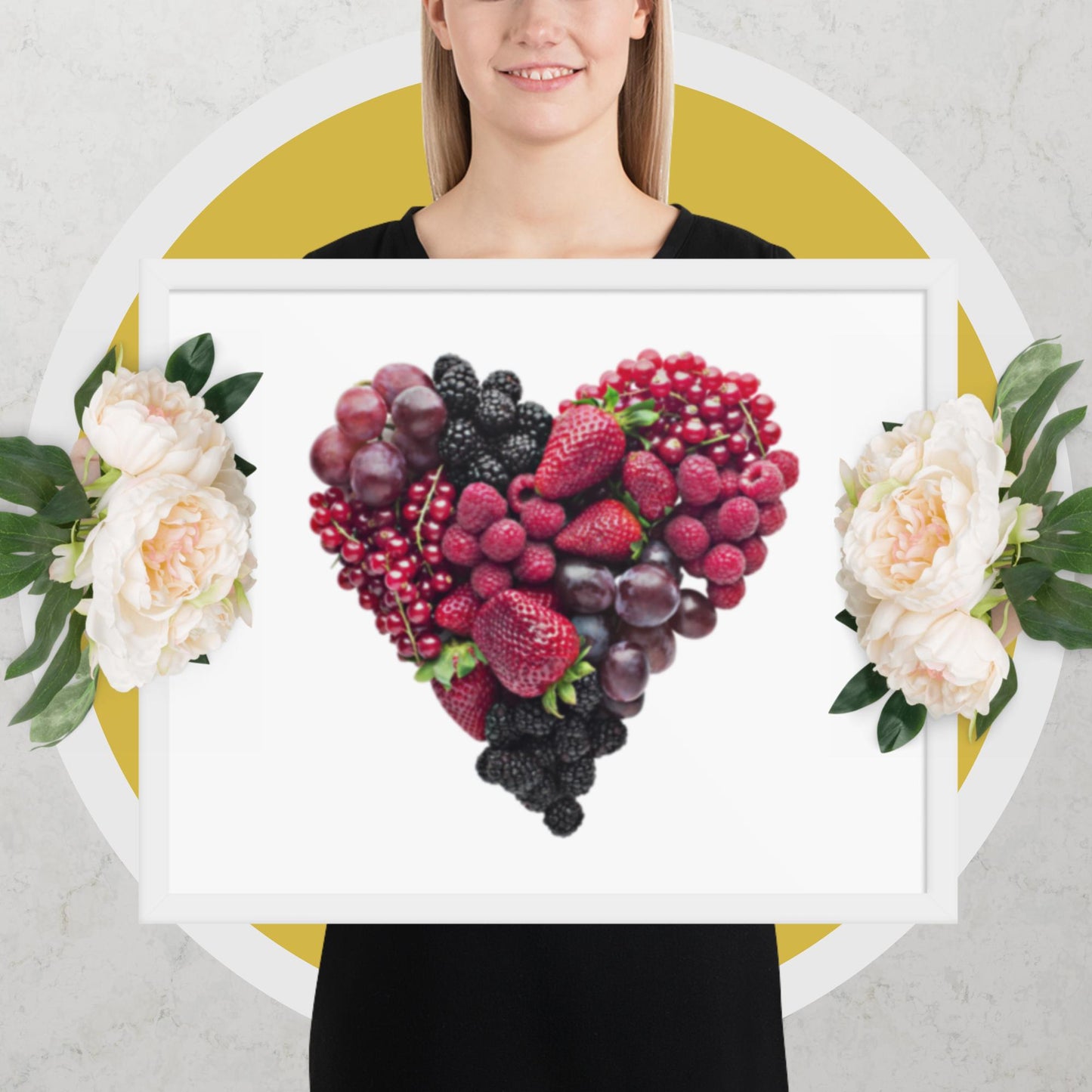 Fruit Platter in a Heart Formation - Framed photo paper poster