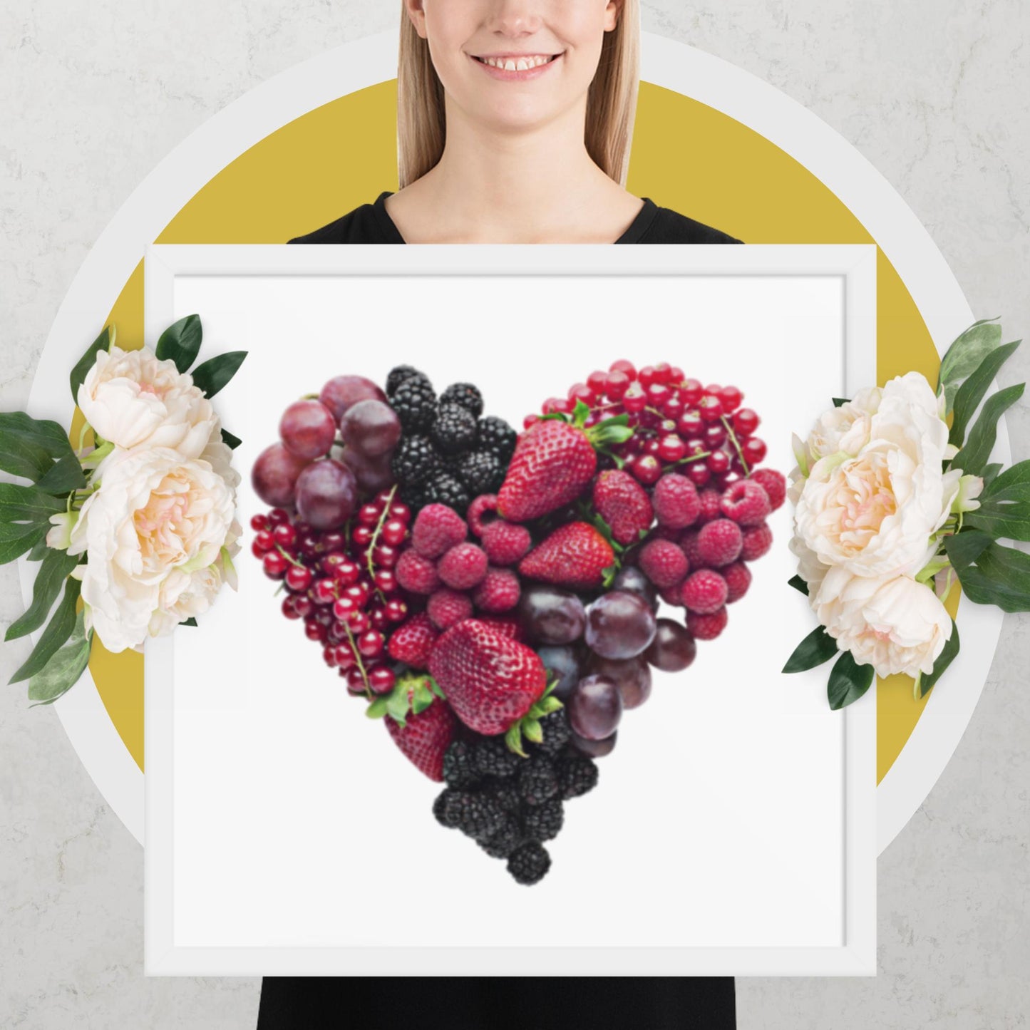 Fruit Platter in a Heart Formation - Framed photo paper poster